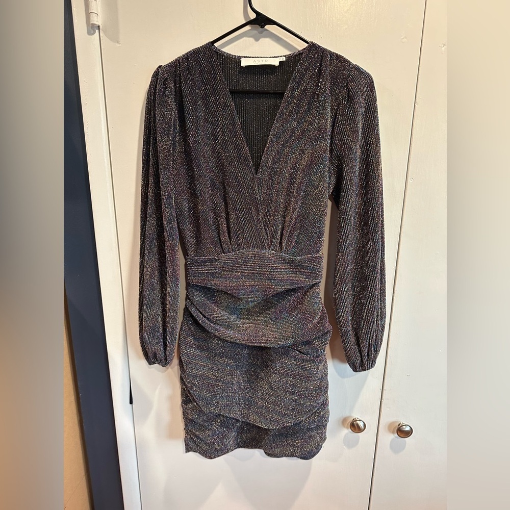 Astr Shimmering Long Sleeve Dress in Multicolor